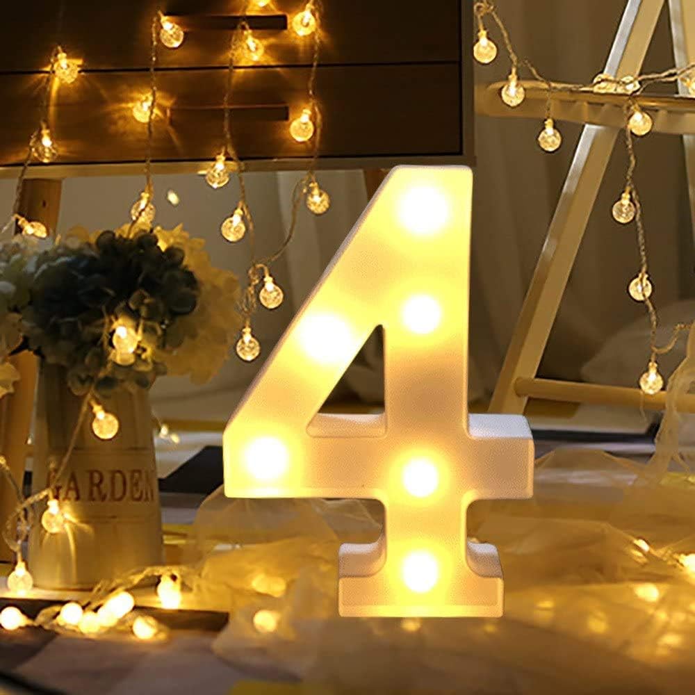 (4) Dekorative Led-leuchtzahlen, Led-leuchtschild Für Zelte, Batteriebetrieben, Geeignet Für Hochzeitsfeiern, Partys, Ferienhäuser, Badezimmer, Bars Und Hochzeitsdekorationen.