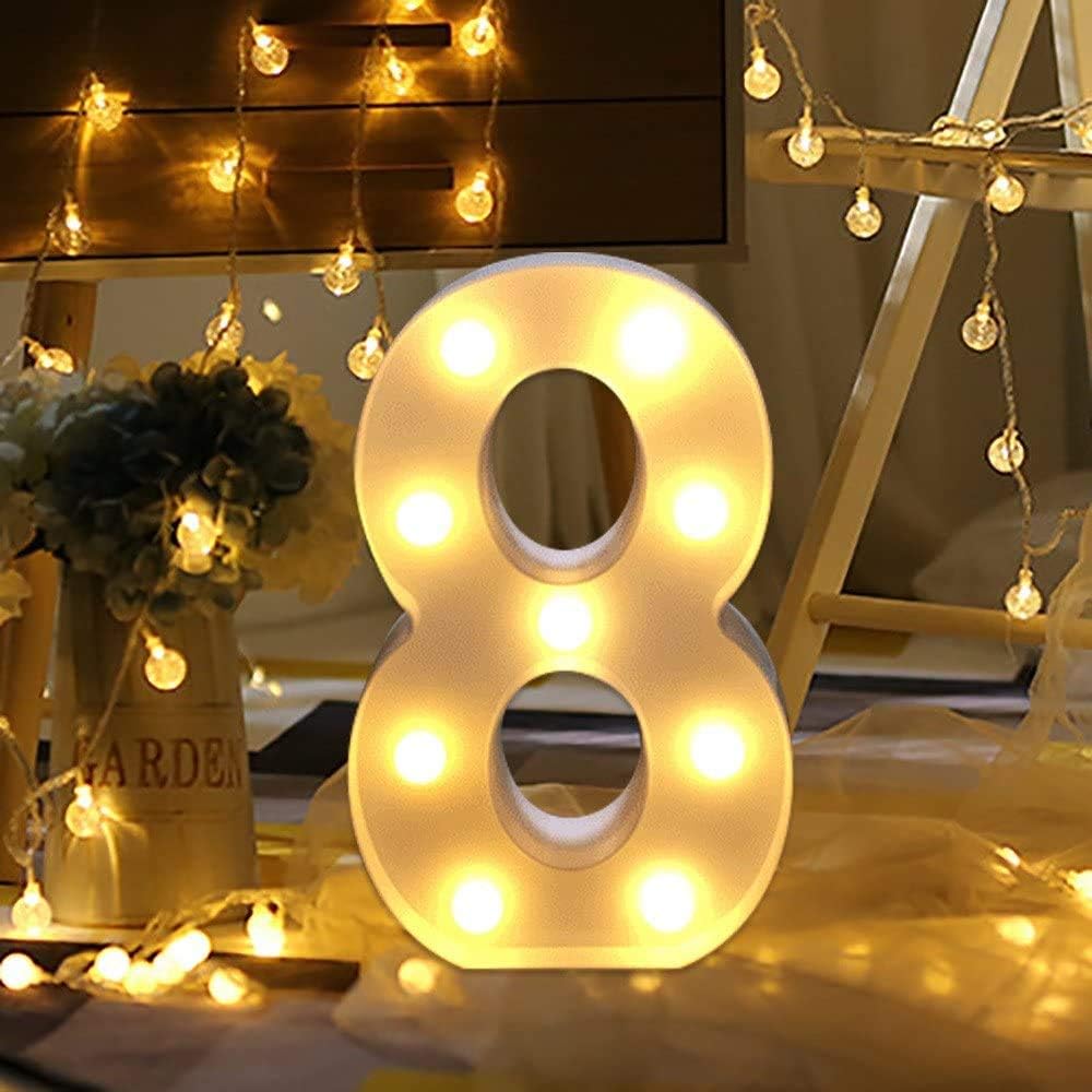 (8) Dekorative Led-leuchtzahlen, Led-leuchtschild Für Zelte, Batteriebetrieben, Geeignet Für Hochzeitsfeiern, Partys, Ferienhäuser, Badezimmer, Bars Und Hochzeitsdekorationen.