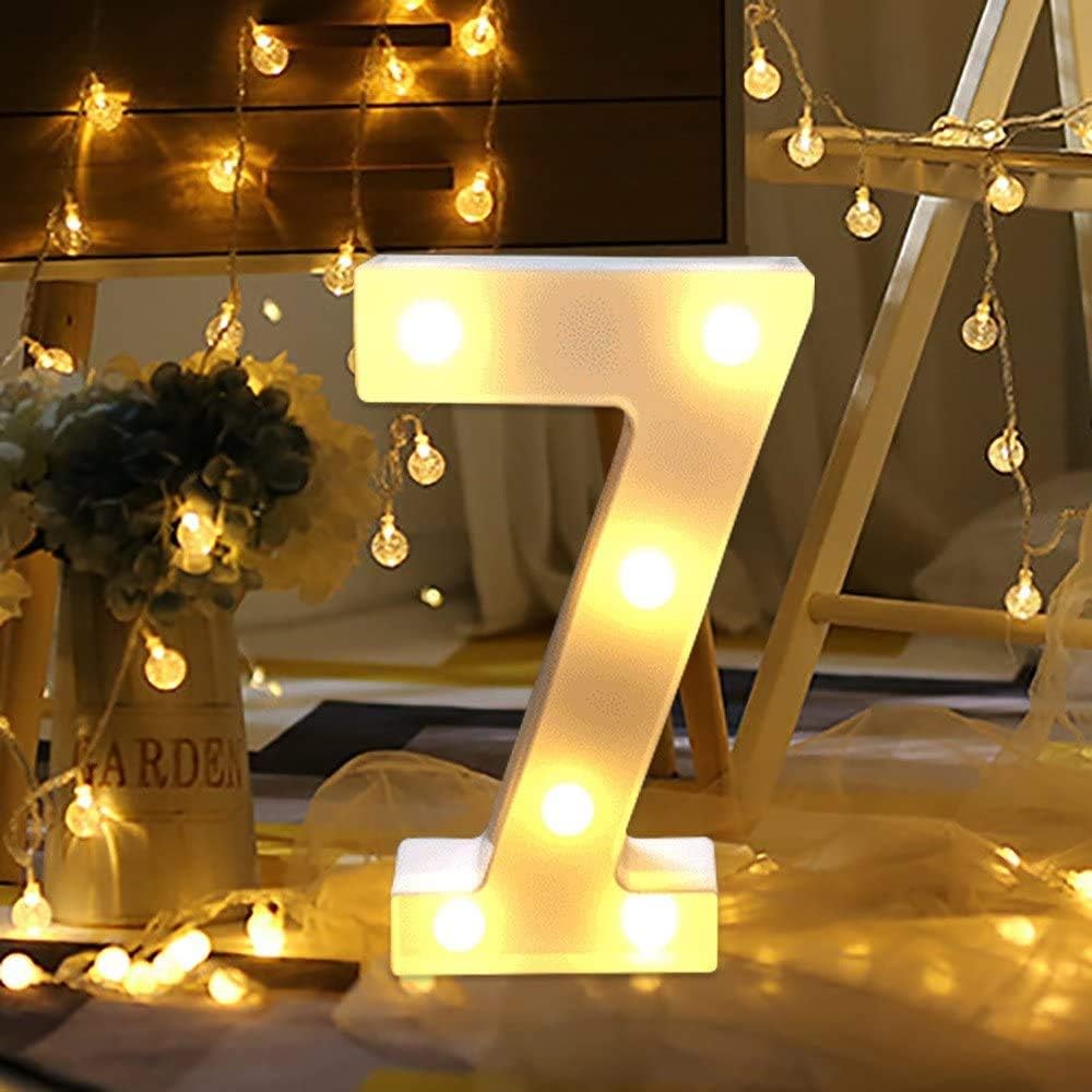 (7) Dekorative Led-leuchtzahlen, Led-leuchtschild Für Zelte, Batteriebetrieben, Geeignet Für Hochzeitsfeiern, Partys, Ferienhäuser, Badezimmer, Bars Und Hochzeitsdekorationen.