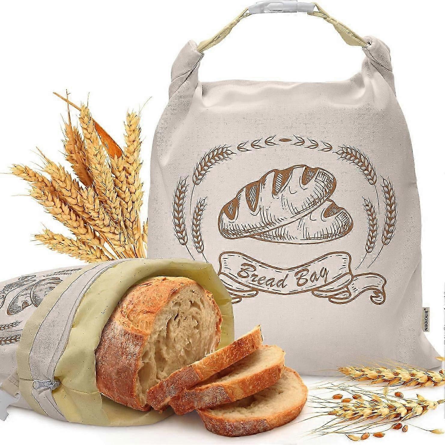 Set Mit 2 Extra Großen Bienenwachs-brotbeuteln, Sauerteigfreundlich Und Wiederverwendbar. Kompatibel Mit Bio-baumwolle Und Zum Einfrieren Geeignet.