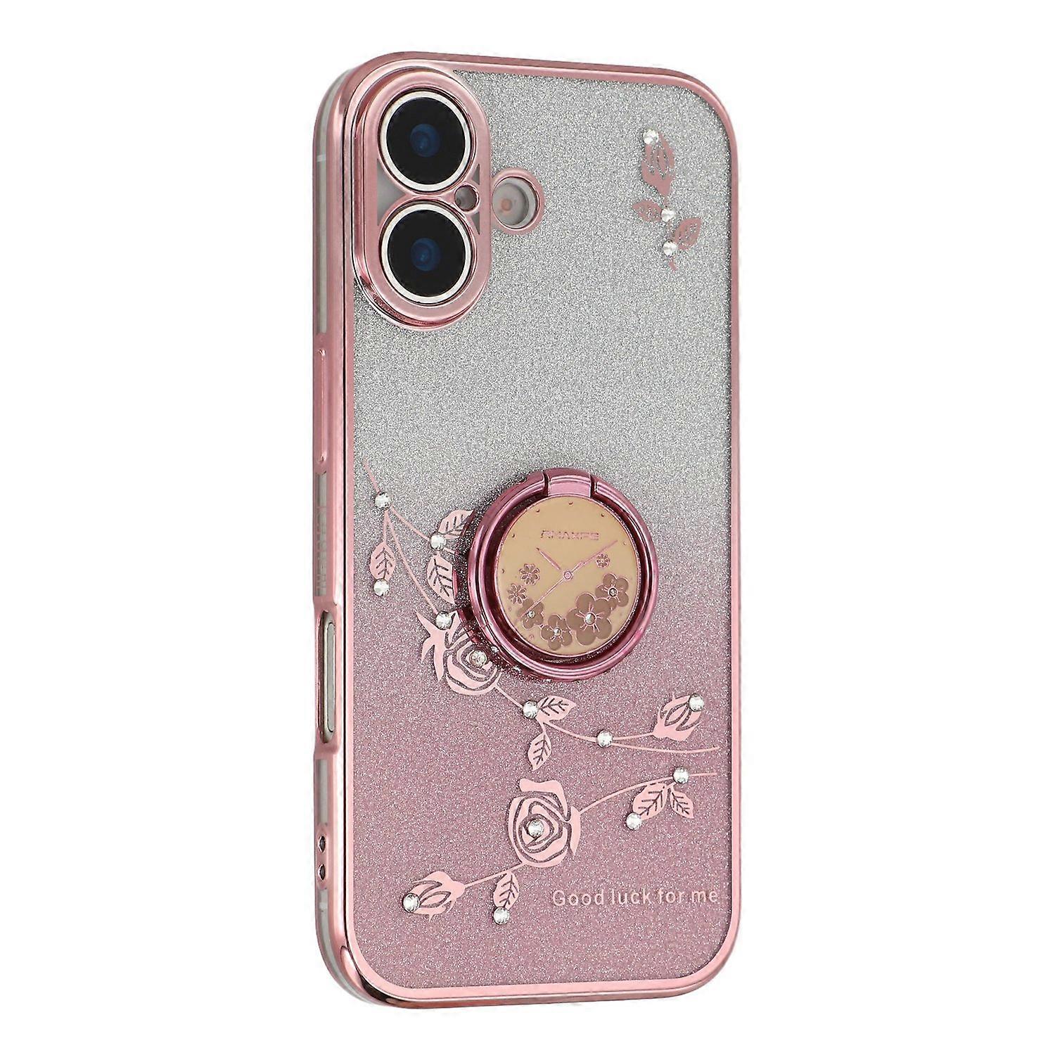 Kompatibel Mit Iphone 17, Hülle Mit Ringhalter, Tpu-handyhülle Mit Farbverlaufblumen Und Rosa Glitzer [nx]