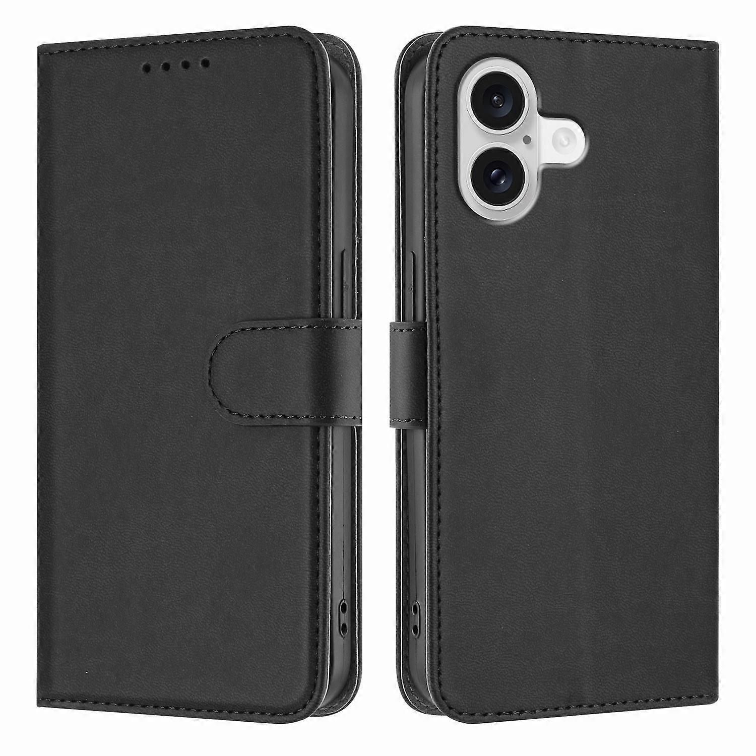 Lederhülle Kompatibel Mit Iphone 17, Einfarbige Handyhülle Mit Schwarzem Portemonnaie - Lingling[nx]