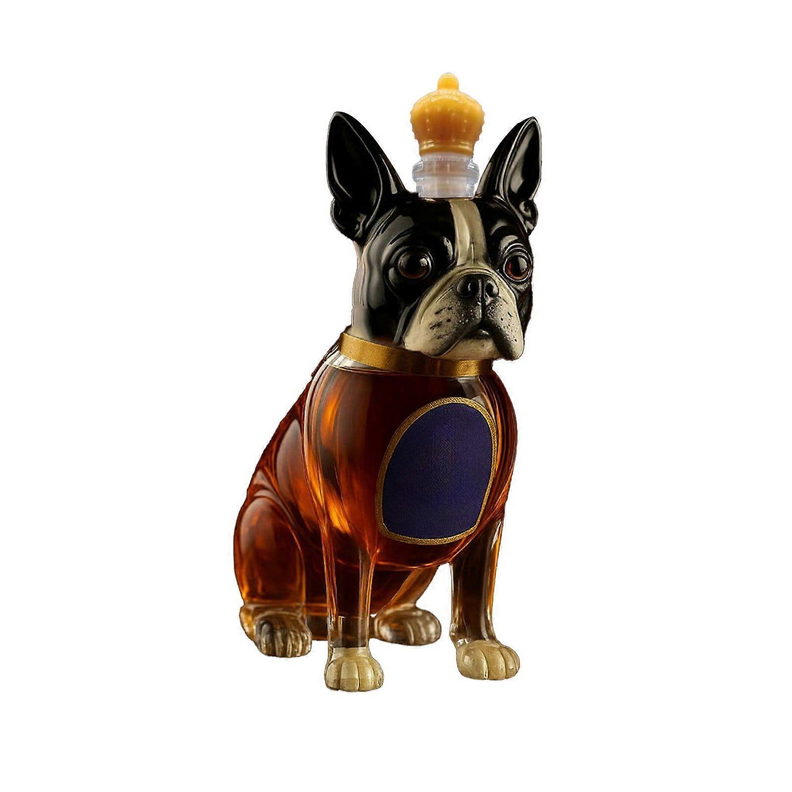 Eine Originelle Whiskykaraffe Aus Glas In Form Eines Boston Terriers, Handgefertigt Mit Tiermotiven. Diese Leere Karaffe Eignet Sich Für Spirituosen Und Passt Zu Verschiedenen Einrichtungsstilen.