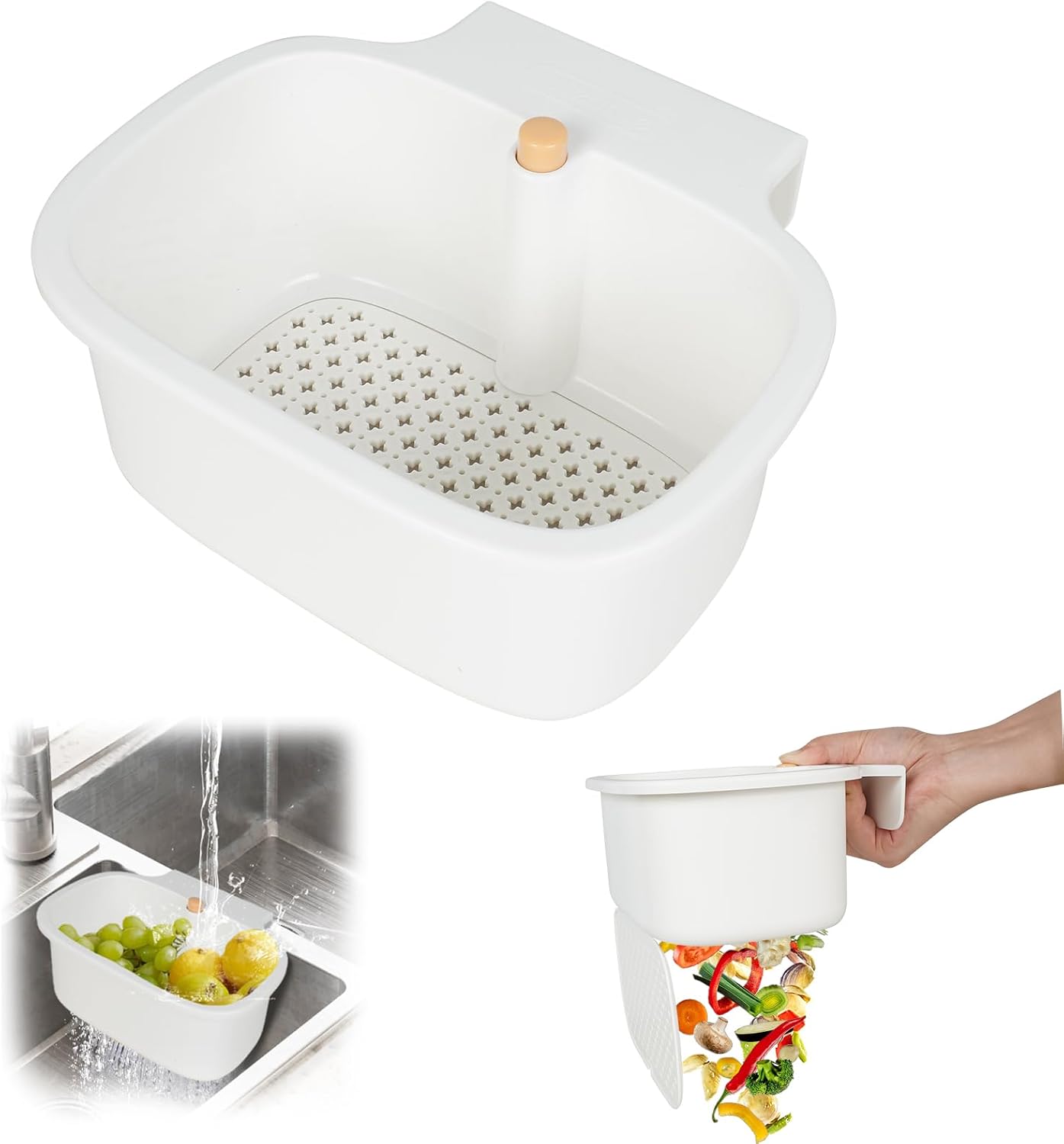 Hängender Abtropfkorb Mit Druckknopföffnung, Küchenorganizer. Geeignet Für Schwämme, Bürsten, Obst Und Küchenabfälle. Passend Für Emaillespülen Bis 3,6 Cm Wandstärke, Aus Kunststoff.