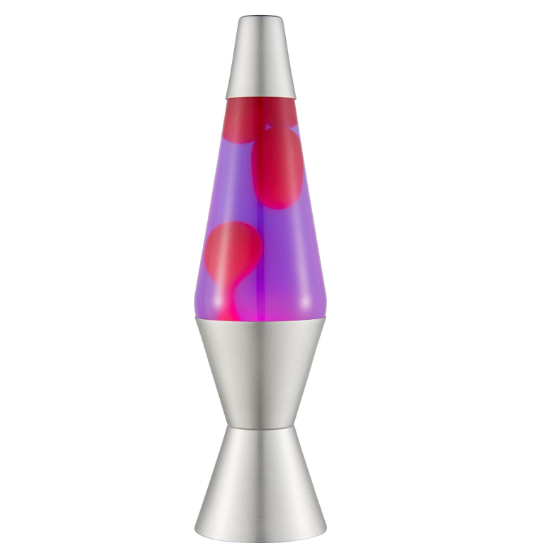 Lavalampe Aus Rosa Wachs, Violette Flüssigkeit, Silberner Sockel Und Deckel