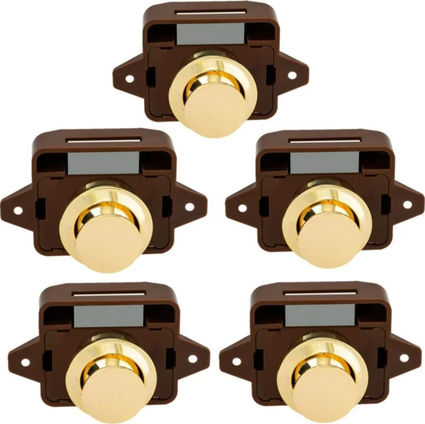 Set Mit 5 Schlüssellosen Türschließern Mit Druckknopf Für Wohnmobile, Wohnwagen, Boote Und Kleiderschränke, Goldfarben