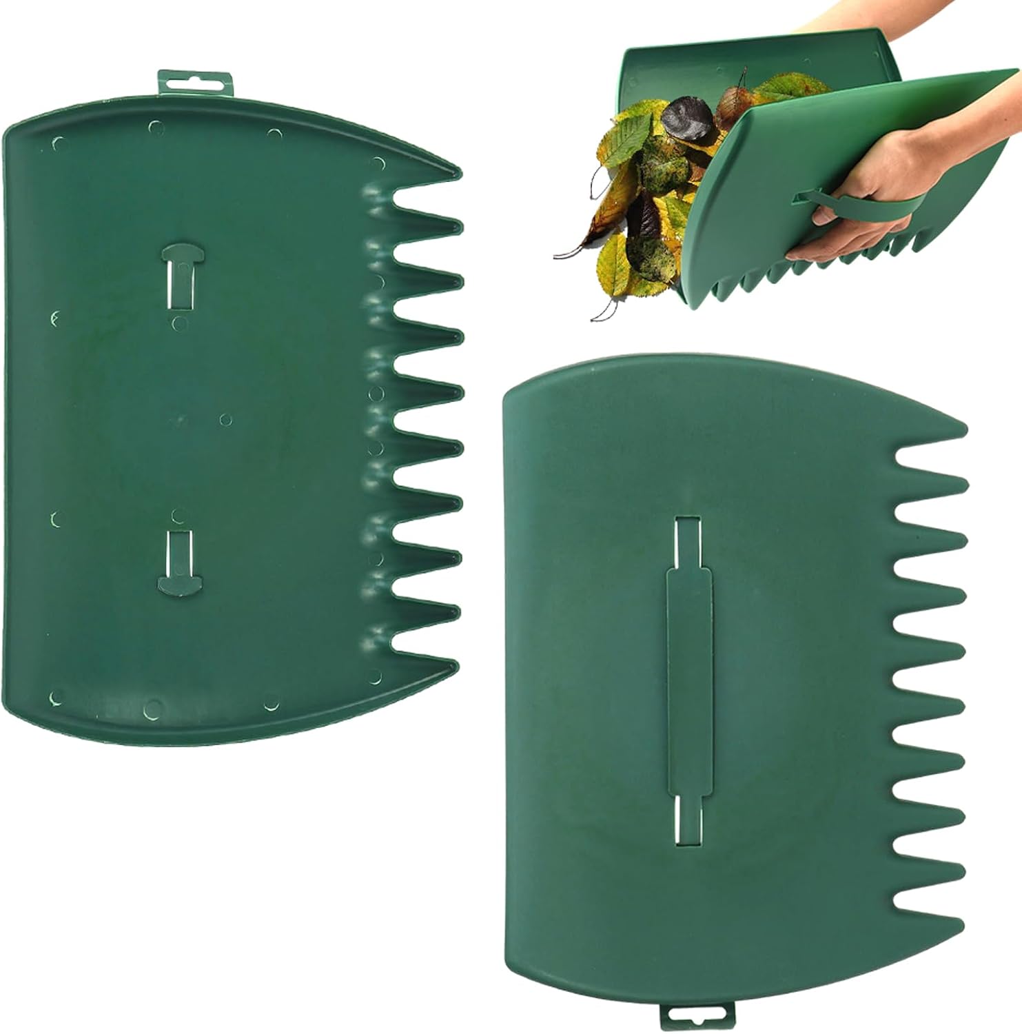 Set Mit 2 Tragbaren Laubkehrern (grün), Geeignet Für Garten, Hof Und Zum Aufsammeln Von Laub. Ausgestattet Mit Zinken, Eignen Sie Sich Für Laub, Unrat Und Gras.