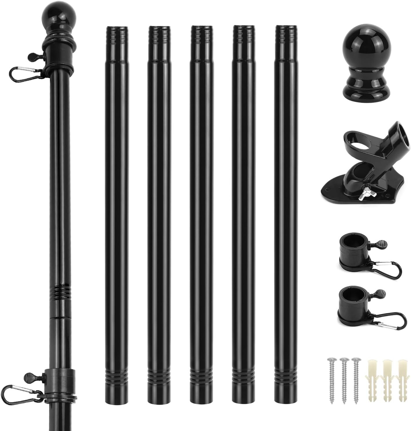 Fahnenmast-set Für Den Außenbereich – 180 Cm Metallmast Mit Wandhalterung, Abgewinkelter Spitze Und Drehring – 45°/90°-aufhängung – Längenverstellbar