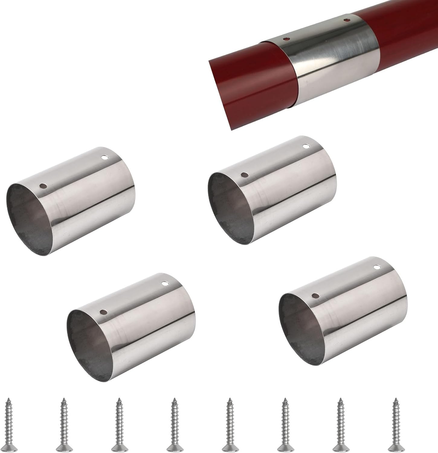 Set Aus 4 Runden Fittings Für Handlaufrohre Aus Edelstahl 201, Kompatibel Mit 50 Mm Treppengeländern.