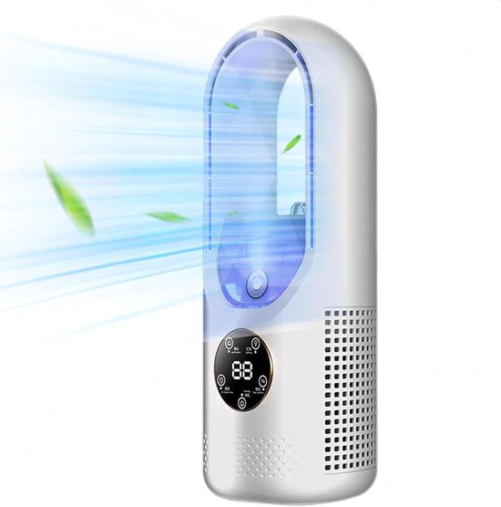 Rotorblattloser Ventilator – 6 Geschwindigkeitsstufen Und Timer – Multifunktionale Usb-steuerung Mit Led-anzeige – Leise Und Tragbar Für Schlafzimmer, Küche, Büro – Weiß – 1 Stück [nx]