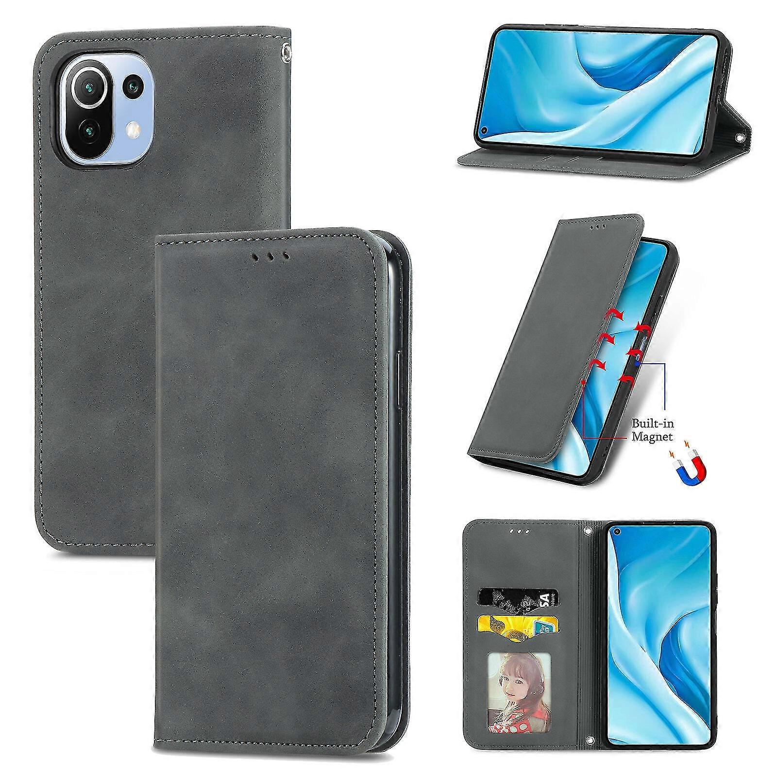Magnetische Hülle Für Xiaomi Mi 11 Lite, Kompatibel Mit Der Sail Leather Hülle, Stoßfest – Grau