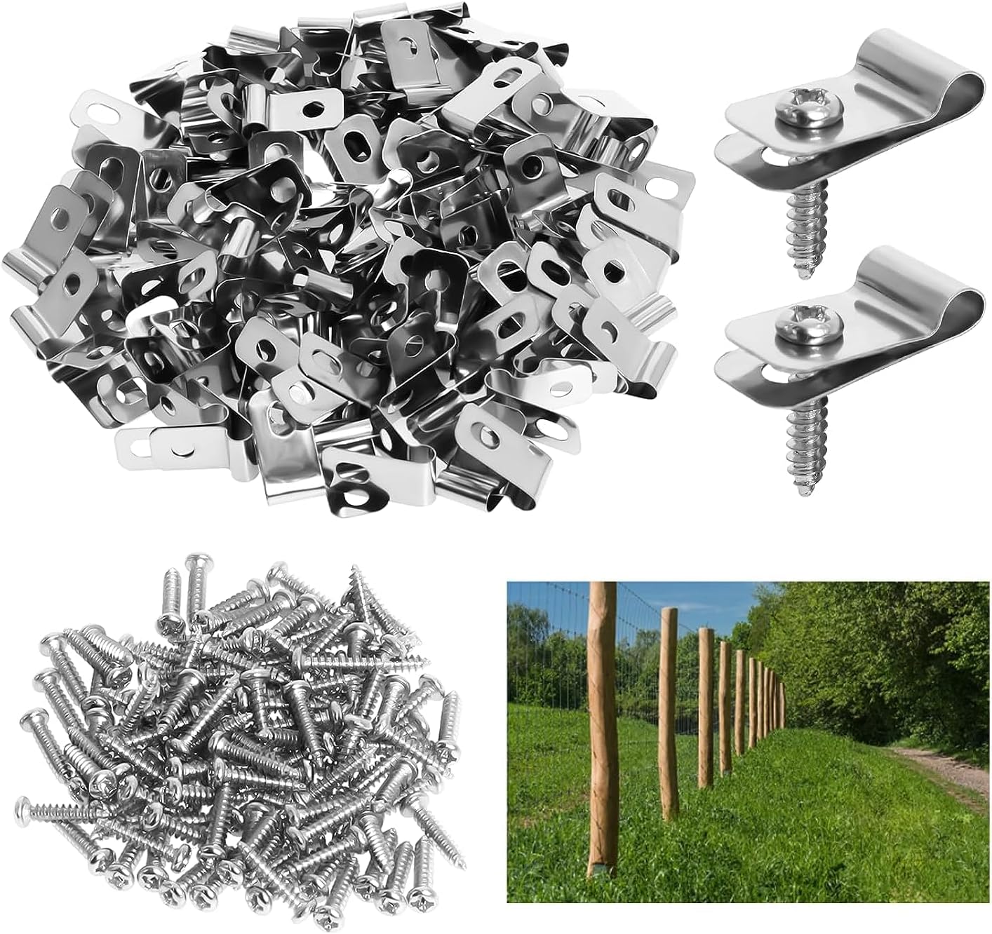 Packung Mit 300 Zaunclips, Kompatibel Mit Landwirtschaftlichen Zäunen, Edelstahlclips Mit Schrauben, Befestigungselemente Kompatibel Mit 12-16 Gauge Draht Und Vinyl-, Holz- Oder Metall-landwirtschafts