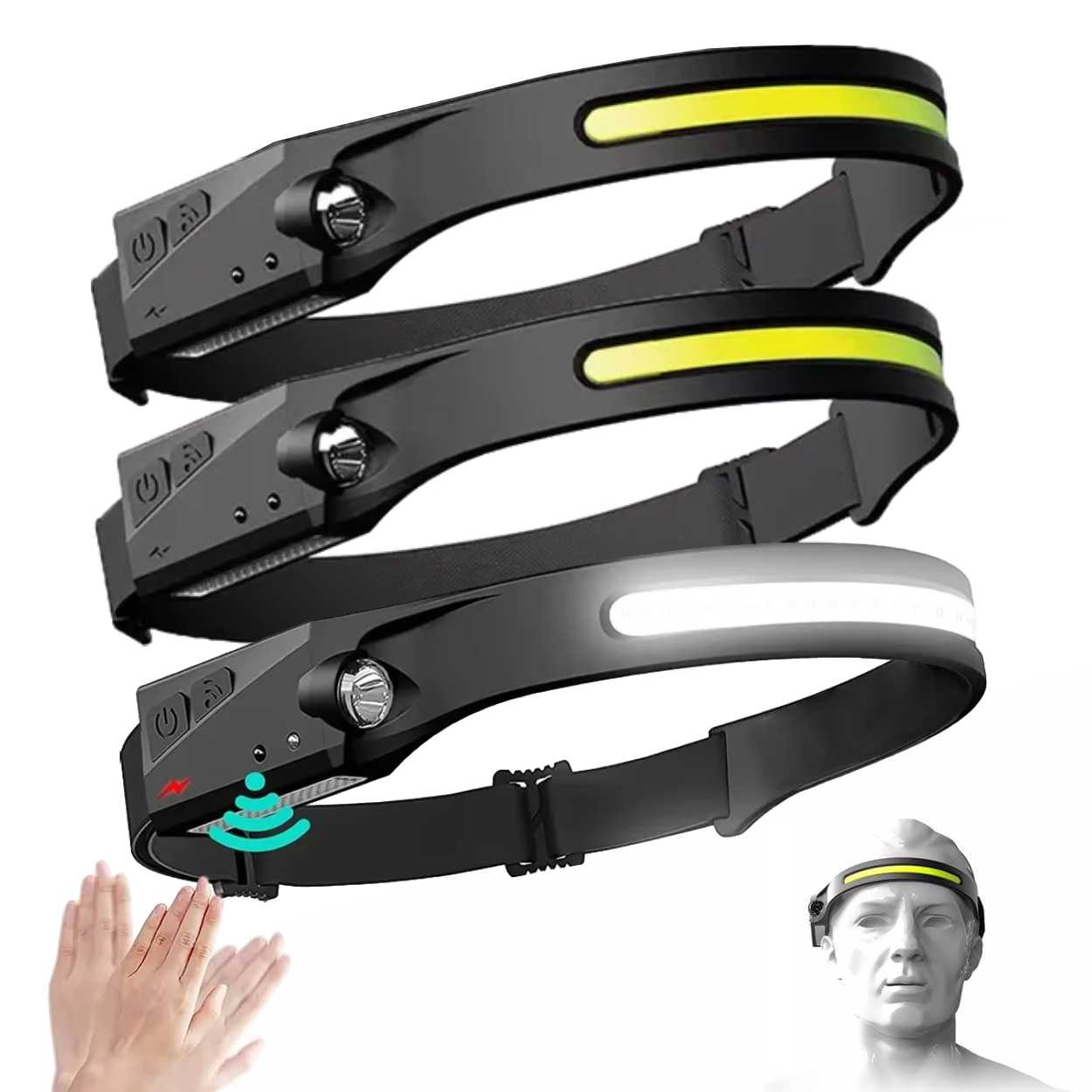 3er-pack Led-stirnlampen Mit Bewegungssensor, Leichte Lauf-stirnlampe, Schwarz [nx]
