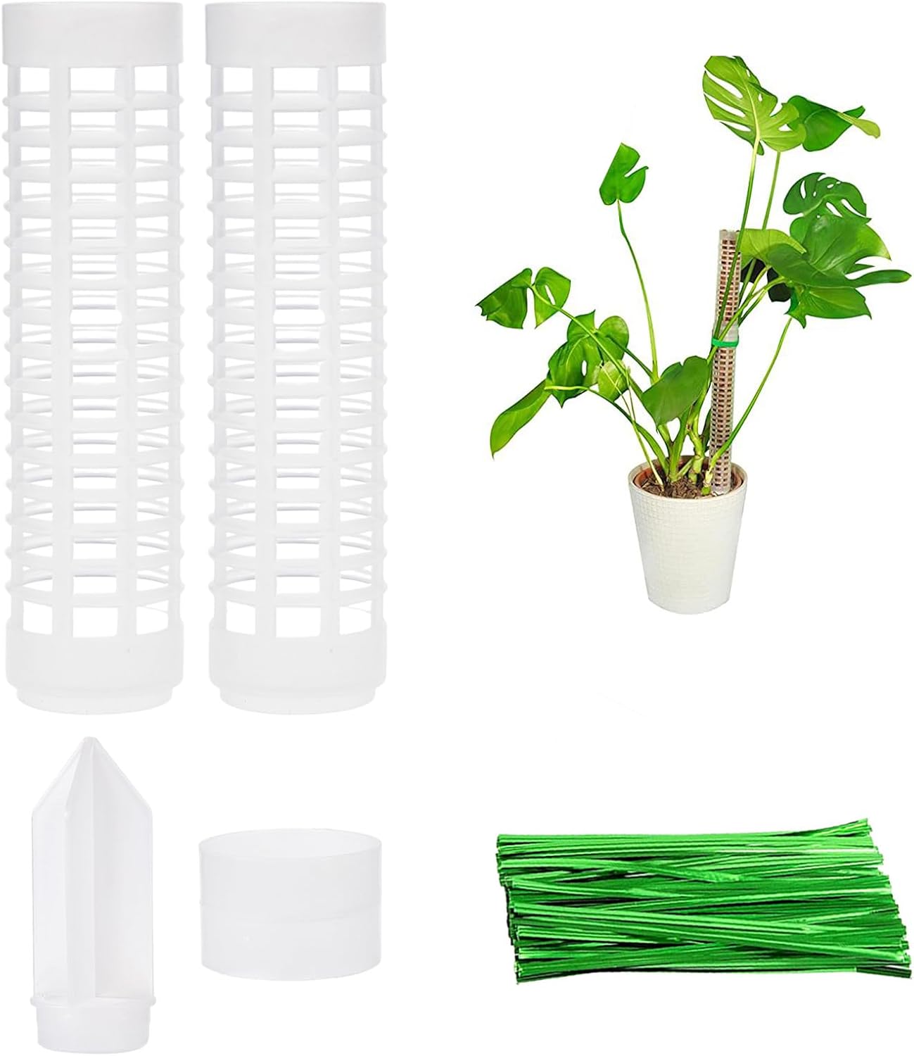 Set Mit 2 Monstera-pflanzenstützen Aus Schaumstoff, Geeignet Für Zimmerpflanzen – 17 Cm – Mit 20 Grünen Streifen – Erdungsanschluss – Stütze Kompatibel Mit Kletterpflanzen