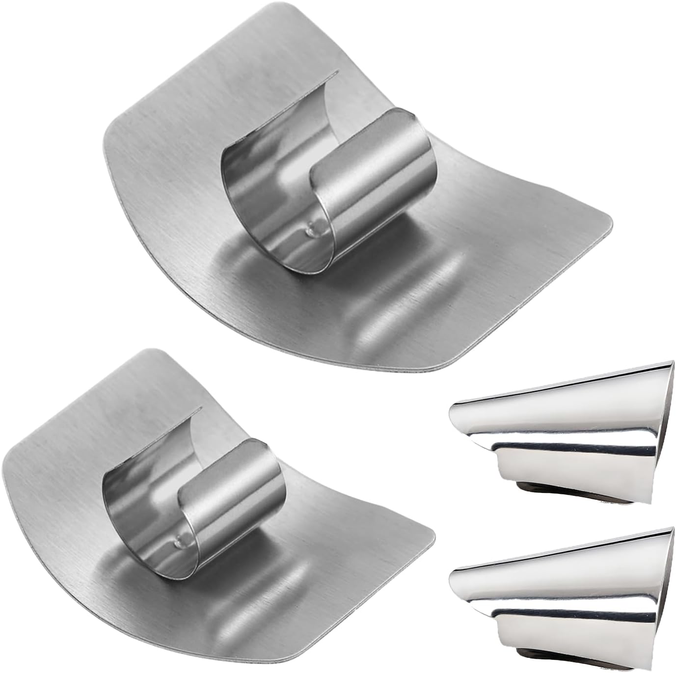 Set Mit 4 Küchengeeigneten Fingerschutzkappen Aus Edelstahl, Geeignet Zum Schneiden - Verstellbarer Halter - Fingerschutzkappen - Küchenutensilien