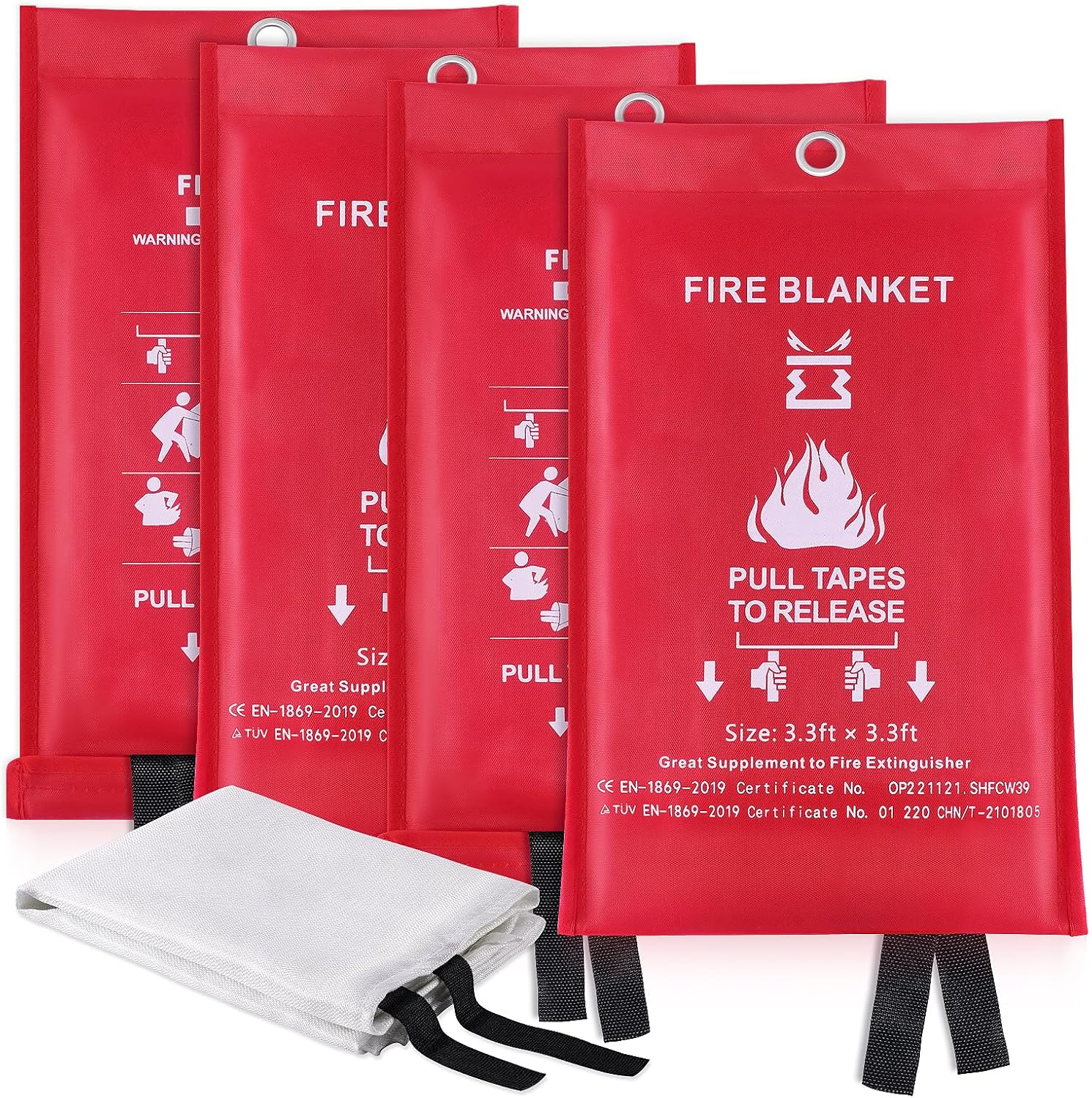 Feuerlöschdecken 1 M X 1 M (4 Decken) - Geeignet Für Den Küchengebrauch - Notfall-feuerlöschdecke Aus Fiberglas - Ideal Für Öfen, Garagen, Büros, Camping, Wohnwagen Und Grills