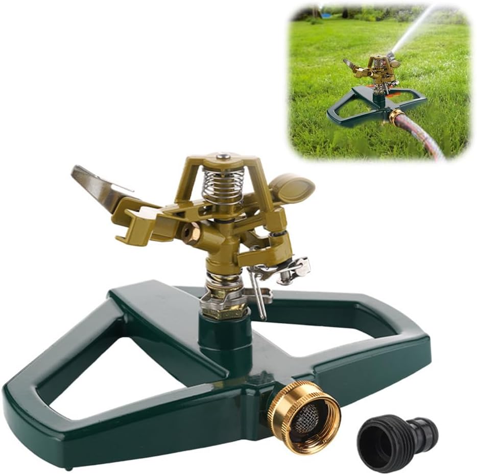 Metallener Rasensprenger, Kompatibel Mit Bewässerungsanlagen, Pulsierender Sprenger Mit Ständer Und Sockel, Automatischer Sprenger, 360°-drehung