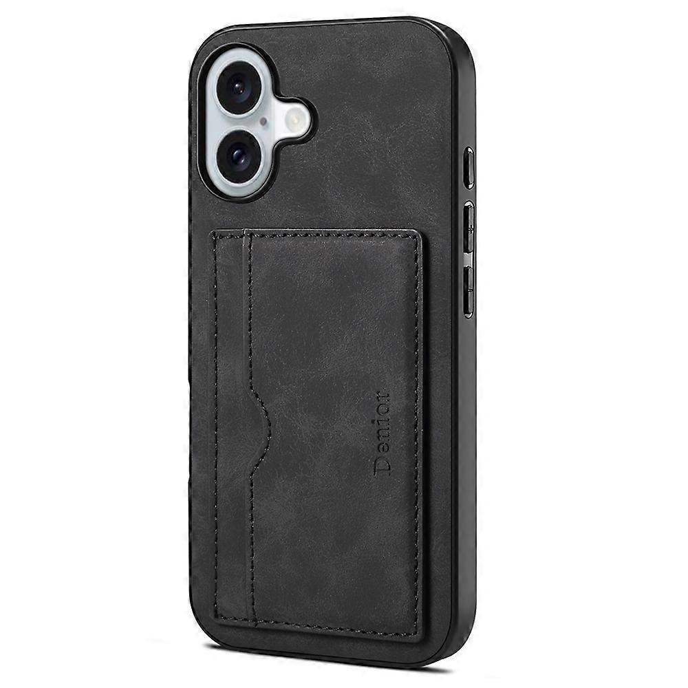 Schwarze Lederhülle Kompatibel Mit Iphone 17, Mit Kartenhalter Und Ständer. [nx]
