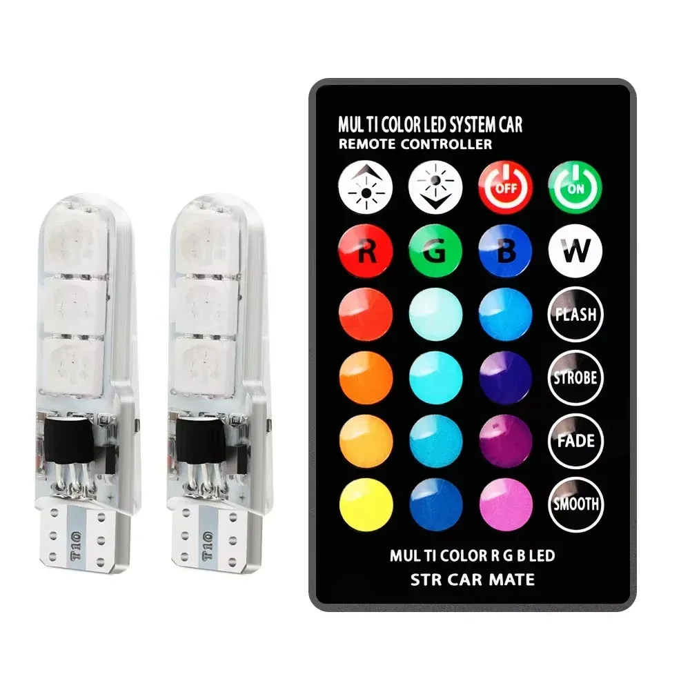 Rgb T10 W5w 5050 6smd Led-lampe Mit 16 Wechselbaren Farben Und Fernbedienung, Kompatibel Mit Auto-, Kennzeichen-, Decken-, Karten-, Innenraum- Und Motorradbeleuchtung.