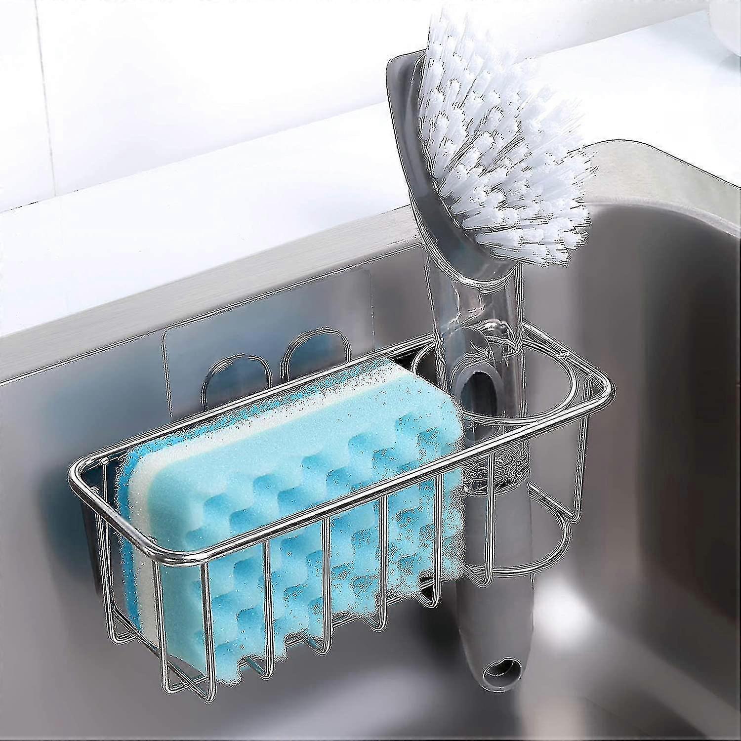 Spülbeckengeeigneter Schwammhalter – Spülbeckengeeigneter Schwammhalter, 2-in-1-bürstenhalter, Schwammhalter Aus Edelstahl 304, Rostfrei Und Wasserdicht