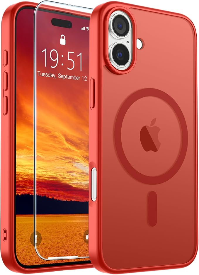 Supfine Magnethülle, Kompatibel Mit Iphone 16 Plus Und Magsafe, Dünn, Matt Transparent, Stoßfest Und Fingerabdruckresistent, Rot.