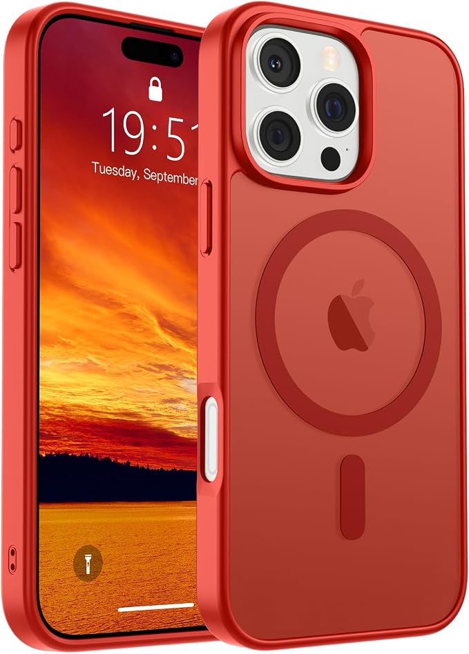 Magnetische Supfine-hülle, Kompatibel Mit Iphone 16 Pro Max Und Magsafe, Stoßfester Schutz Nach Militärstandard, Matte Oberfläche, Anti-fingerprint, Rot.