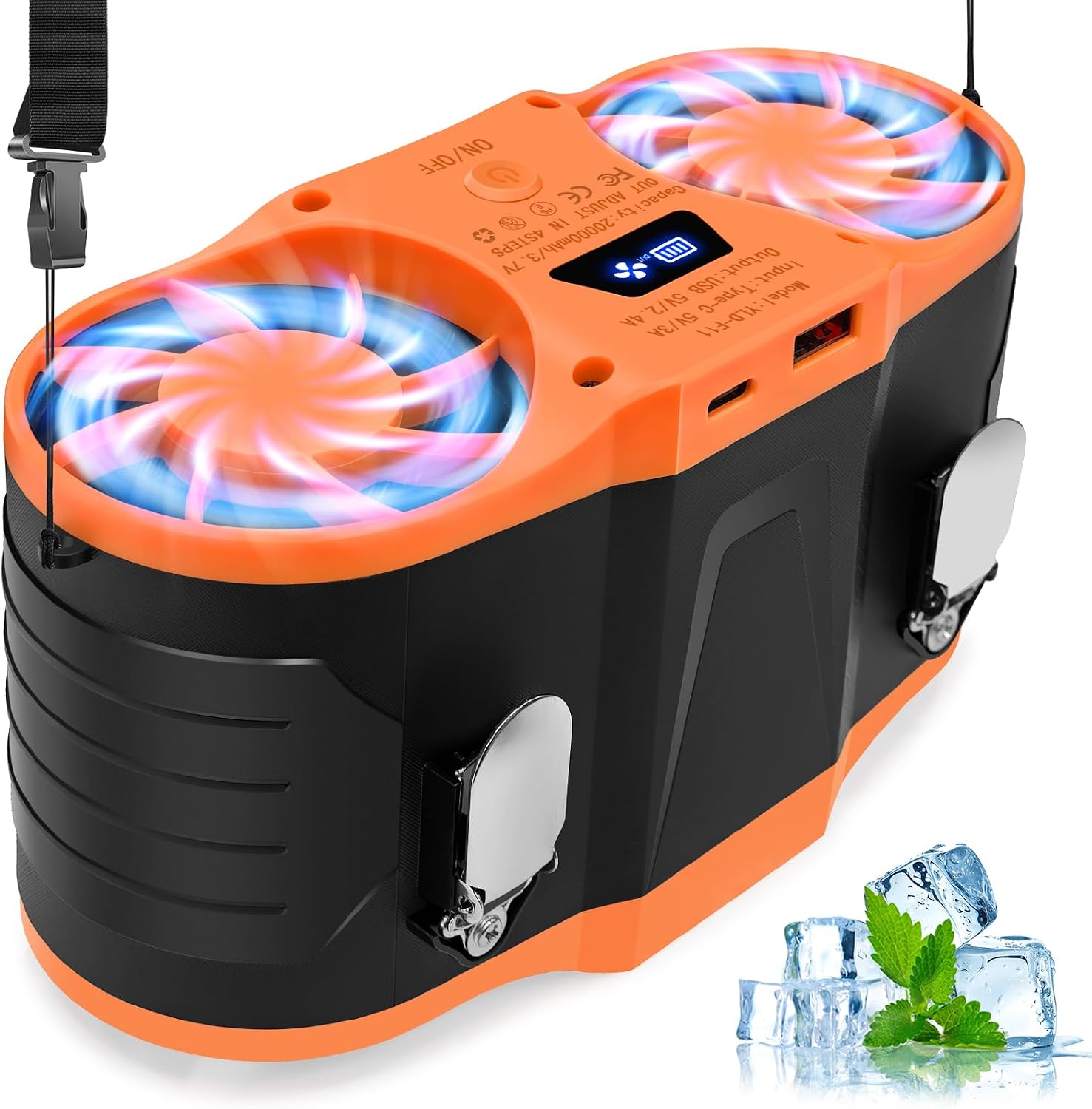 Wiederaufladbarer Tragbarer Ventilator Mit 20.000 Mah Kapazität, Freihändig Bedienbar, Ideal Für Camping, Outdoor-aktivitäten, Baustellen Und Die Arbeit.