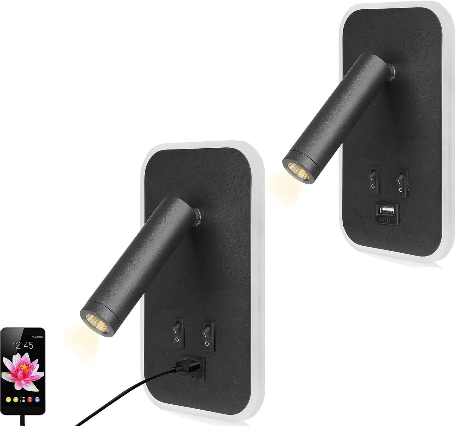 Led-wandleuchte, Nachttischleuchte, Verstellbare Kopfteil-wandleuchte, Mit Usb-ladeanschluss Und Ein-/ausschalter, Schwarz [nx]