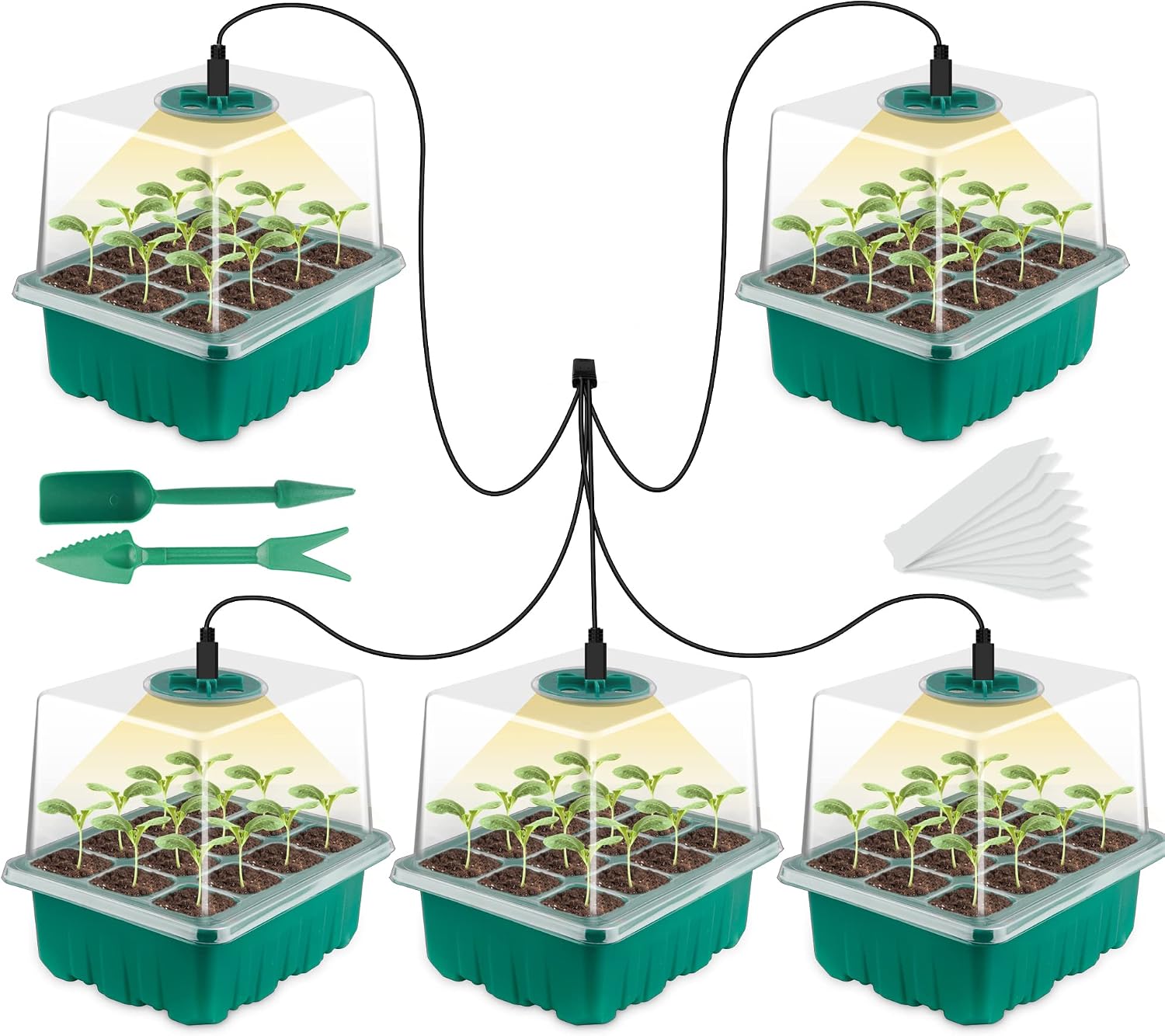 Neues 5-teiliges Mini-gewächshaus-set, Kompatibel Mit Pflanzen, Mit Vollspektrum-solarbeleuchtung, Anzuchtbox Kompatibel Mit Einem Indoor-gewächshaus (deckel Und Belüftungsöffnungen Inklusive), 10 Eti