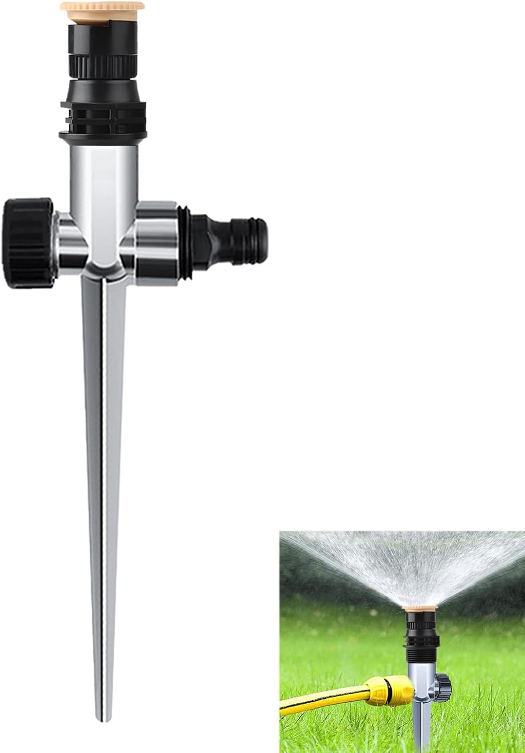 Runder Gartensprenger Mit 30° Bis 360°-sektoren, Verstellbarem Metallstiel, Zur Manuellen Bewässerung Mittelgroßer Rasenflächen, In Reihe Schaltbar, Verstellbarer Strahl, Feststehender Hochdruckspreng