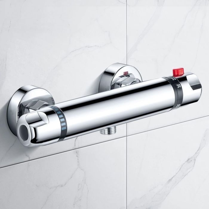 Thermostat-mischbatterie, Kompatibel Mit Wandmontierter Dusche/badewanne – Grau – Chrom – Einloch-g1/2-gewinde – Badewanne