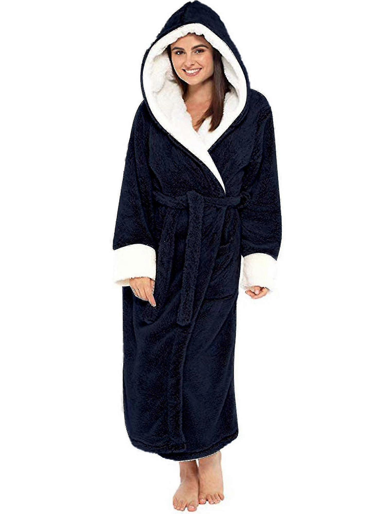 Damen-bademantel Aus Sherpa-fleece, Weich Und Flauschig, Mit Kapuze Und Flip-flops.