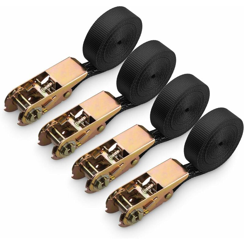 4er-set Spanngurte Aus Polyestergewebe, Geeignet Für Motorräder, Autos, Fahrräder Und Anhänger, Tragkraft 800 Kg, 6 M X 25 Mm – Schwarz