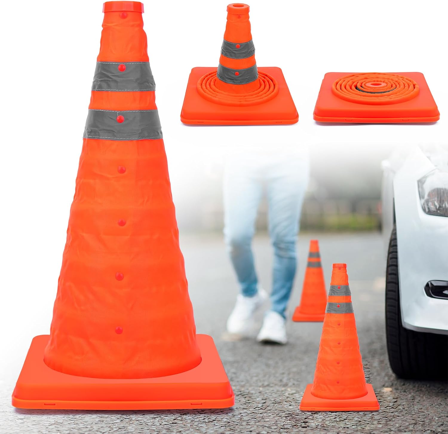 Zusammenklappbarer Verkehrskegel (orange, 1 Stück), 45 Cm Multifunktionskegel Mit Schnellaufstellung, Orangefarbener Kegel Mit Reflektierenden Kreisen, Geeignet Für Das Parken Am Straßenrand.