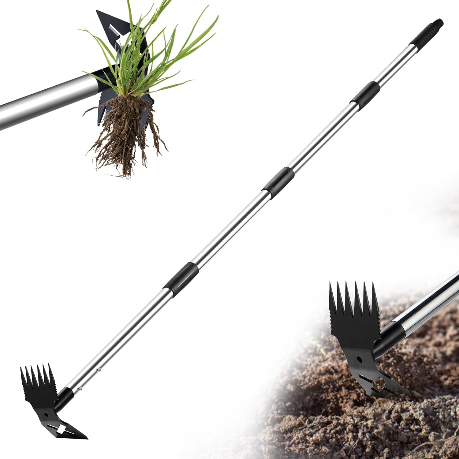 Unkrautjäter Mit Langem Stiel, 150 Cm. Kompatibel Mit Gartengeräten. 2-in-1-handjätgerät Und Gartenhacke Zur Unkrautentfernung.