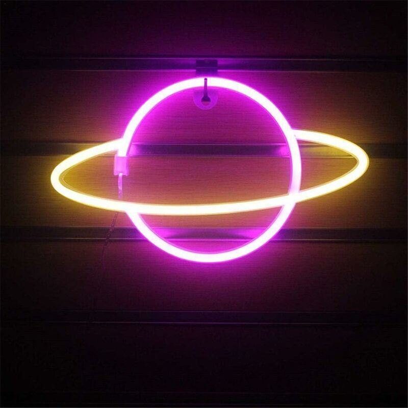 Led-planet-wanddekoration Mit Leuchteffekt, Pinkfarbenes Neon-leuchtschild, Usb-/batteriebetrieben, Ideal Für Zuhause, Bars Und Partys.