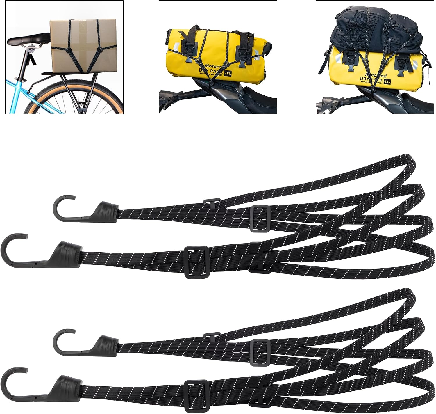 Schwarze Elastische Kordeln Mit Haken, Für Fahrrad, Gepäck, Helm.