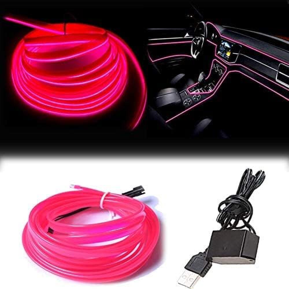 El-draht-lichtleiste, Kompatibel Mit Fahrzeuginnenräumen, 3 M 5v Usb-neondraht Mit Sicherungsabdeckung, Geeignet Für Die Fahrzeuginnenausstattung, 6 Mm Genähter Rand (3 Meter, Rosa)