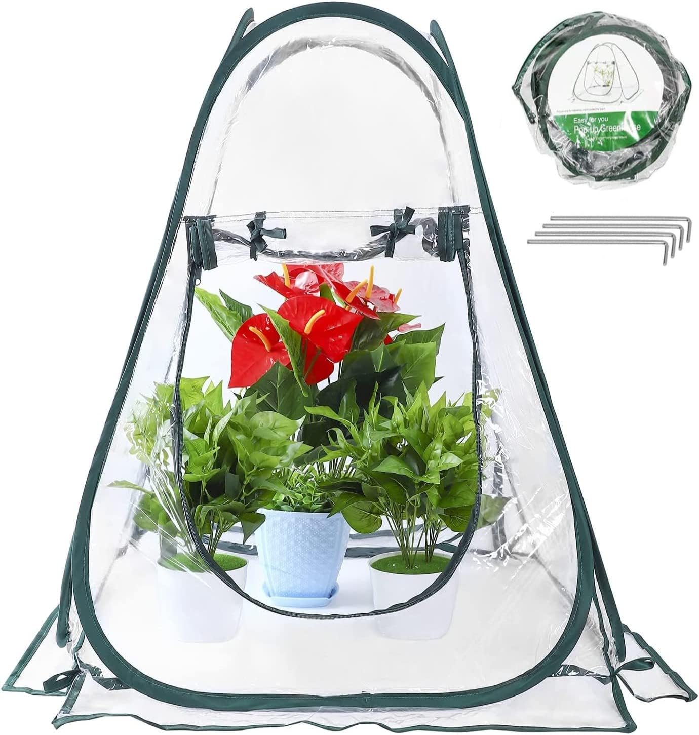 Faltbares Gewächshaus (70 X 70 X 80 Cm) – Mit 4 Stangen Und Kleinen Pvc-pflanzgefäßen. Geeignet Als Veranda, Mobiler Gartenschuppen Und Zum Schutz Vor Kälte.