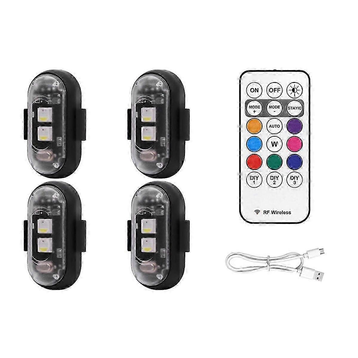 Set Mit 2 Kabellosen Led-blinklichtern Mit Fernbedienung, 8 Farben, Usb-aufladung, Wasserdicht, Signallichter - Hochwertiges Geschenk [nx]