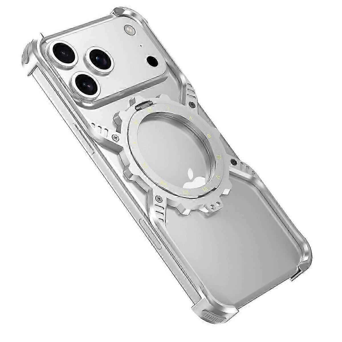 Magnetische Hülle Von Tkdaddy, Kompatibel Mit Iphone 17 Pro Max, Mit Lichtständer, Aus Aluminiumlegierung, X-förmige Kontur, Silberfarben