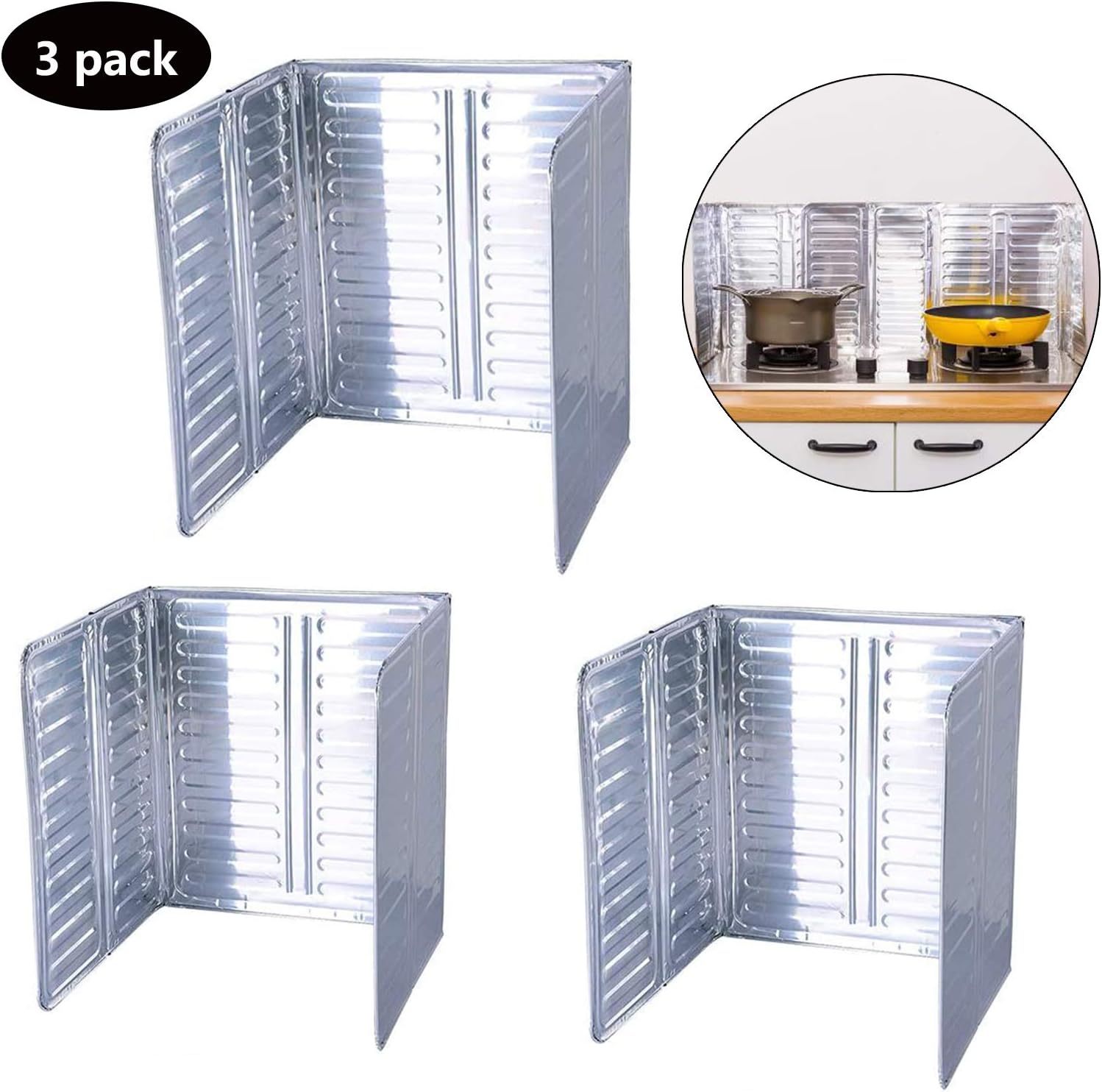 Set Mit 3 Kochgeeigneten Spritzschutzvorrichtungen: Zusammenklappbarer Spritzschutz Aus Aluminium, Kompatibel Mit Gasherden.