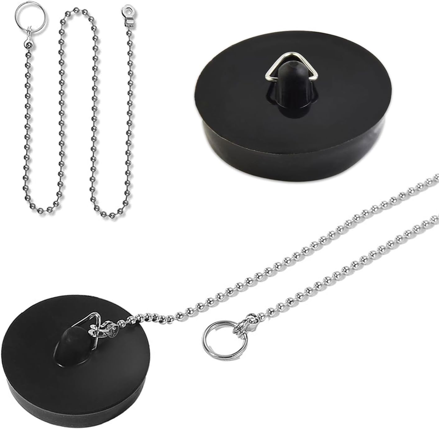 Set Mit 2 Gummi-abflussstopfen (40–45 Mm, Schwarz) Mit Einer 18 Cm Langen Kette. Geeignet Für Spülbecken, Badewannen, Küchen Und Badezimmer.