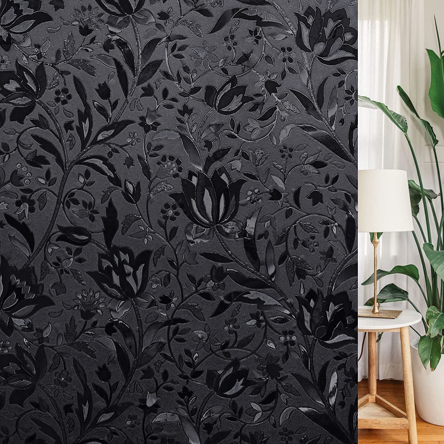 Mattierte Verdunkelungsfolie, Schwarze Fensterfolie Für Sichtschutz Bei Tag Und Nacht, Statisch Haftend, Uv-schutz, Wärmeregulierung (44,5 X 200 Cm) [nx]