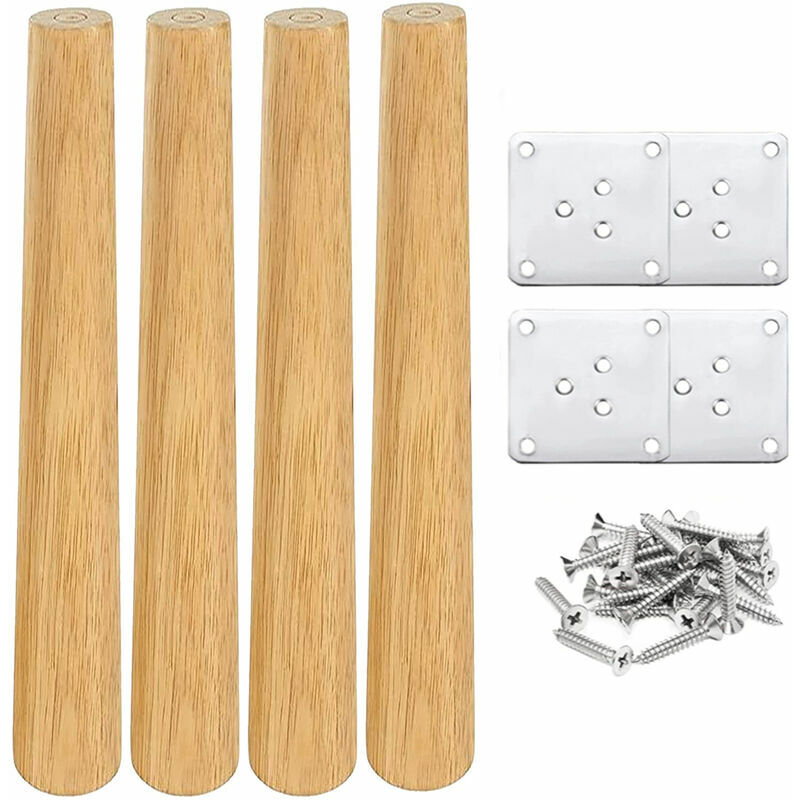 30 Cm Lange Tischbeine Aus Holz, Set Aus 4 Konischen Massivholzbeinen Mit Befestigungswinkeln Und Schrauben, Kompatibel Mit Sofa, Bett, Kleiderschrank, Sessel (vertikal).