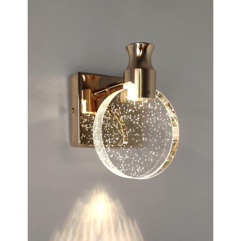 Kristallwandleuchte, Luxuriöser Und Kreativer Nordischer Stil, Rund, Passend Für Nachttisch Oder Schminktisch, Goldfarben, Kleine Größe.