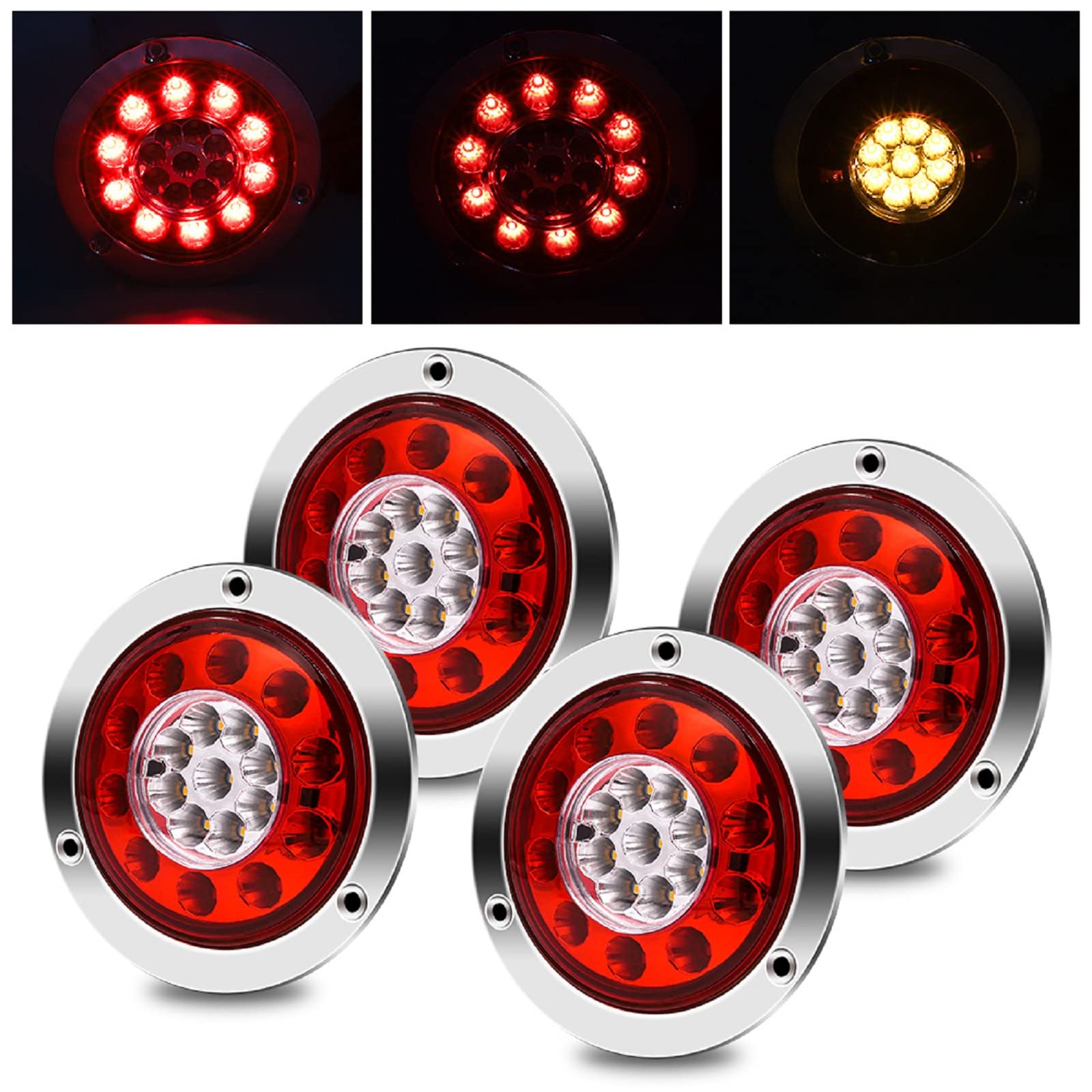Runde Led-rückleuchten Für Lkws, 4 Wasserdichte Zweifarbige Rückleuchten 12v 24v[nx]