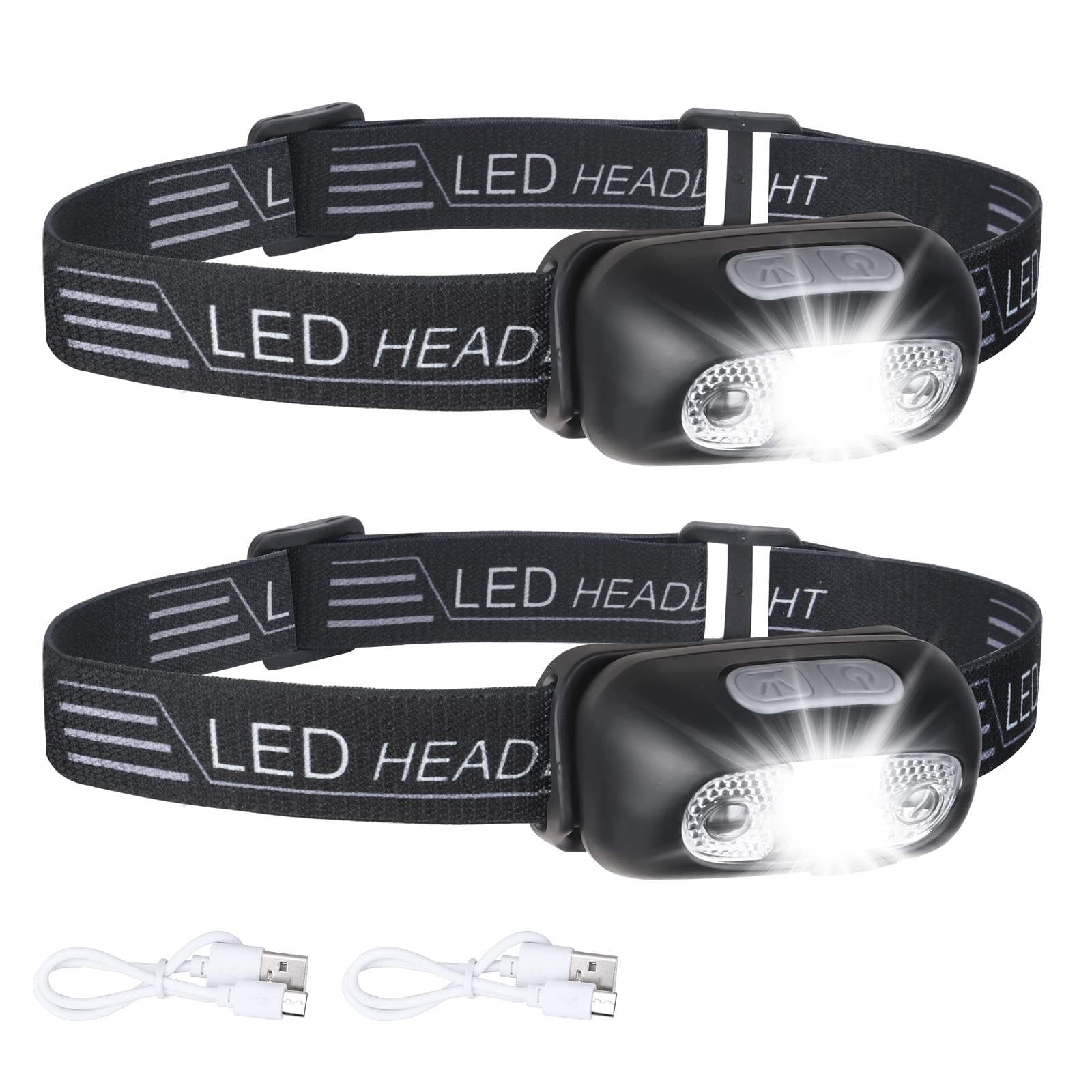 2er-pack Usb-wiederaufladbare Stirnlampen, Ultraleichte Und Superhelle Led-stirnlampe Mit Bewegungssensor Und Rotlichtmodus [nx]