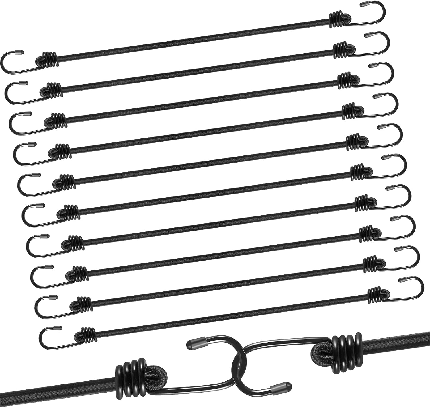 Elastische Gummischnüre Mit Haken, 12er-packung, 30 Cm, Robust, Geeignet Zur Sicherung Von Gepäck, Gepäckträgern, Campingplätzen, Motorrädern, Planen.