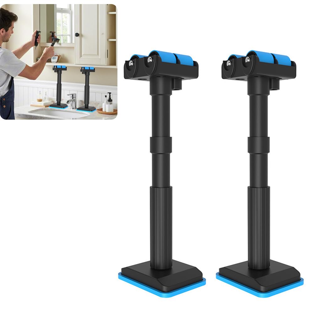 Verstellbare, Zweiteilige Möbelstütze – 190 Bis 440 Mm Höhenverstellbar, Platzsparende Montagehilfe. Geeignet Für Küche Und Bad. Stabile, Blaue Stütze.